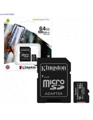 Mlukaart SDHC 64GB Kingston Canvas Select Plus  adapter Class10 2174