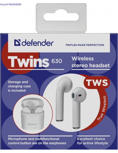 Bluetooth krvaklapid mikrofoniga Defender  Twins 630 valged 2607