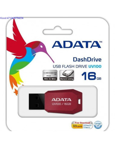 Mlupulk 16GB USB20 AData FashDrive UV100 punane Slim 592