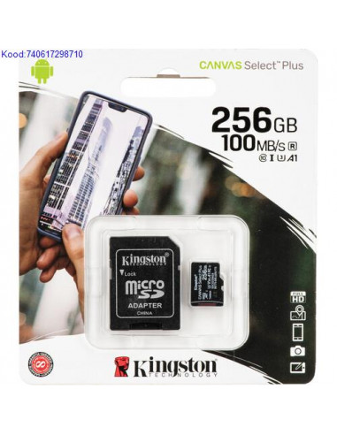 Mlukaart 256 GB MicroSDXC Kingston Canvas Select Plus 6945